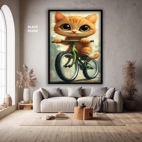 Bisiklet Süren Kedi Tablosu