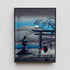 Japanese Torii Gate Canvas Art, Full Moon Night Landscape, Stone Lantern Print, Blue Woodblock Style, Zen Garden Decor, Shin Hanga