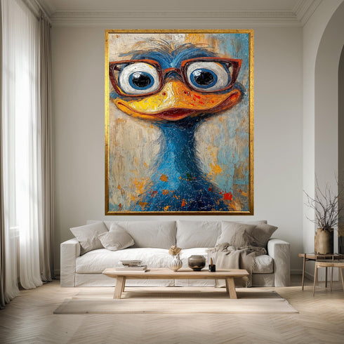 Funny Bird Wall Art Print, Colorful Animal with Glasses Poster, Quirky Modern Pop Art Print, Whimsical Cartoon Style Home Decor