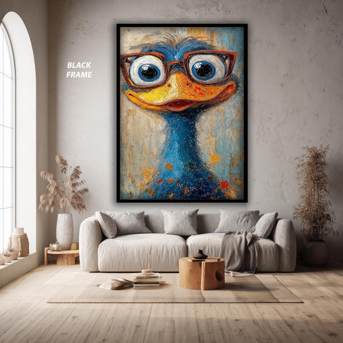 Funny Bird Wall Art Print, Colorful Animal with Glasses Poster, Quirky Modern Pop Art Print, Whimsical Cartoon Style Home Decor