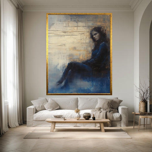 Abstract Woman Wall Art Print, Melancholic Blue Painting Poster, Emotional Figurative Artwork, Modern Contemporary Home Decor
