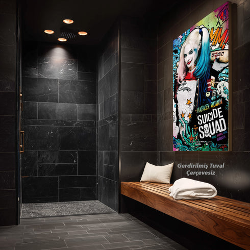 Margot Robbie Harley Quinn Suicide Squad Scribble Art Kanvas Tablo | DC Comics Renkli Pop Art Duvar Sanatı