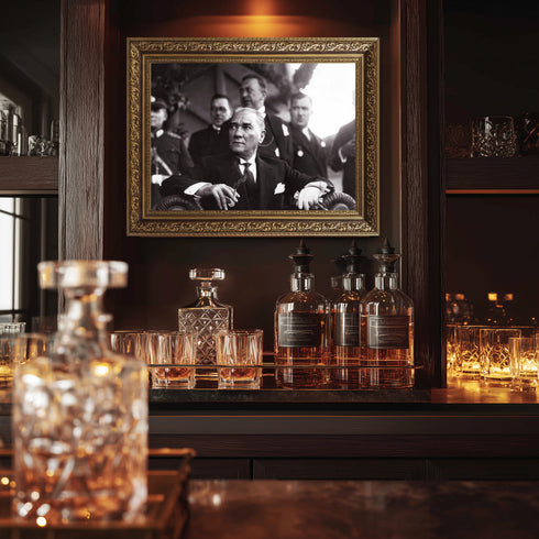 Mustafa Kemal Atatürk Resmi Tören Anı Siyah Beyaz Kanvas Tablo – Güçlü ve Kararlı Lider Portresi