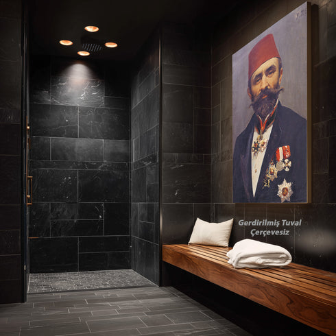 Osmanlı Paşası Portre Sanat Tablosu Poster, Fesli ve Nişanlı Erkek Figürü ile Klasik Tarihi Duvar Sanatı Dekoratif Baskı