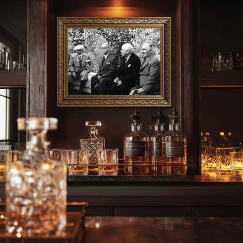 Atatürk ve Devlet Adamları Bahçe Sohbeti Tarihi Fotoğraf Kanvas Tablo Siyah Beyaz Nostaljik Duvar Dekoru