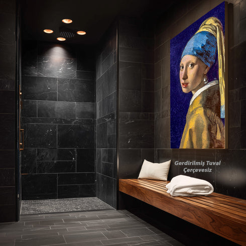 Klasik Portre Sanat Tablosu Poster, Mavi Başörtülü Kadın Figürü ile Zamansız Barok Stil Duvar Sanatı Dekoratif Baskı