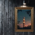 Hilal ve Gün Batımı Fonlu Cami Minaresi Kanvas Tablo – Altın Işıltılı İslami Duvar Dekoru, Dini ve Manevi Salon Tablosu