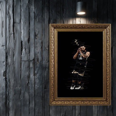 Stephen Curry Night Night İkonik Poz Scribble Art Kanvas Tablo | Golden State Warriors NBA Duvar Sanatı | Basketbolcu Kanvas Tablo