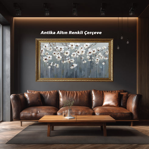 Beyaz Çiçekli Dal Tablosu Modern Soyut Floral Kanvas Duvar Dekoru Salon Yatak Odası Ofis İçin Büyük Boy Zarif Tasarım (Kopya)