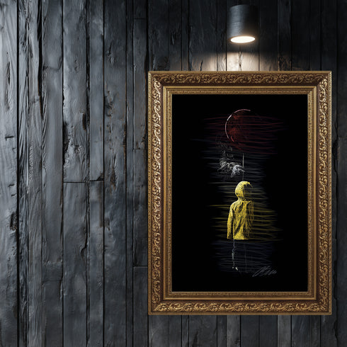 Georgie ve Kırmızı Balon Scribble Art Kanvas Tablo | Korku Filmi Efsanesi Duvar Sanatı