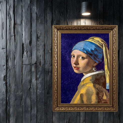 Klasik Portre Sanat Tablosu Poster, Mavi Başörtülü Kadın Figürü ile Zamansız Barok Stil Duvar Sanatı Dekoratif Baskı