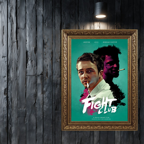Fight Club Tyler Durden ve Brad Pitt Portre Kanvas Tablo | David Fincher Kült Film ve Psikolojik Gerilim Duvar Sanatı