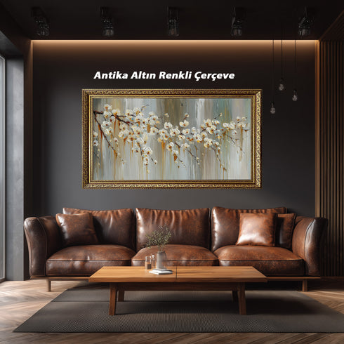 Beyaz Çiçekli Dal Tablosu Modern Soyut Floral Kanvas Duvar Dekoru Salon Yatak Odası Ofis İçin Büyük Boy Zarif Tasarım