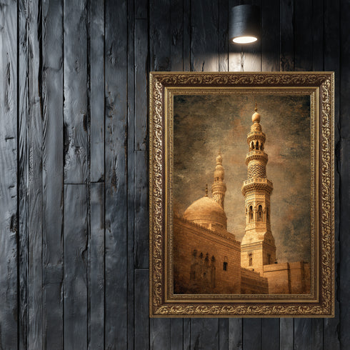 Tarihi Cami Minaresi ve Kubbe Kanvas Tablo – Osmanlı Mimari Temalı İslami Duvar Dekoru, Dini ve Klasik Salon Tablosu