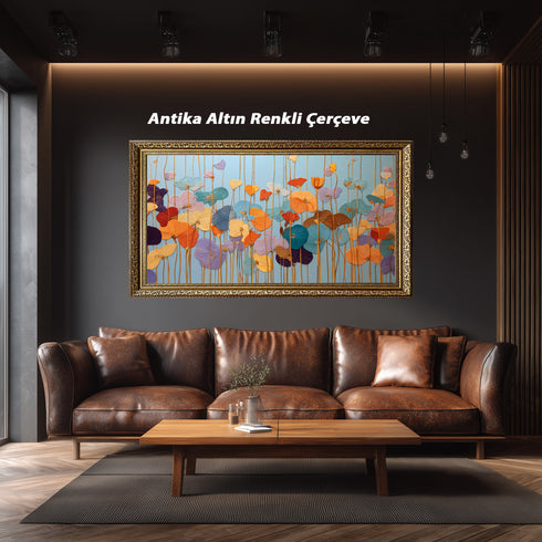 Renkli Kabartmalı Görünümlü Çiçekler Tablosu Modern Soyut Floral Kanvas Duvar Dekoru Salon Yatak Odası Ofis İçin Büyük Boy Şık Tasarım