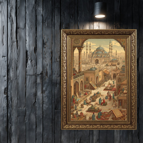 Osmanlı Medresesi ve İslam İlim Hayatı Tablosu, Tarihi İstanbul Sahnesi, Klasik İslami Mimari Duvar Sanatı