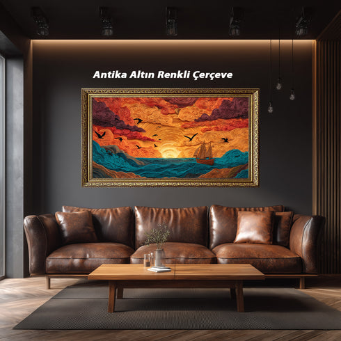 Gün Batımında Yelkenli Tablosu Soyut Deniz Manzarası Modern Kanvas Duvar Dekoru Salon Ofis Yatak Odası İçin Büyük Boy Sanatsal Tasarım