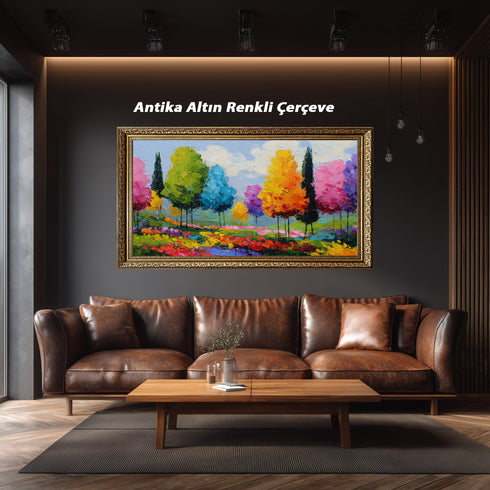 Renkli Ağaçlar Manzara Tablosu Soyut Modern Empresyonist Kanvas Duvar Dekoru Salon Yatak Odası Ofis İçin Büyük Boy Canlı Tasarım