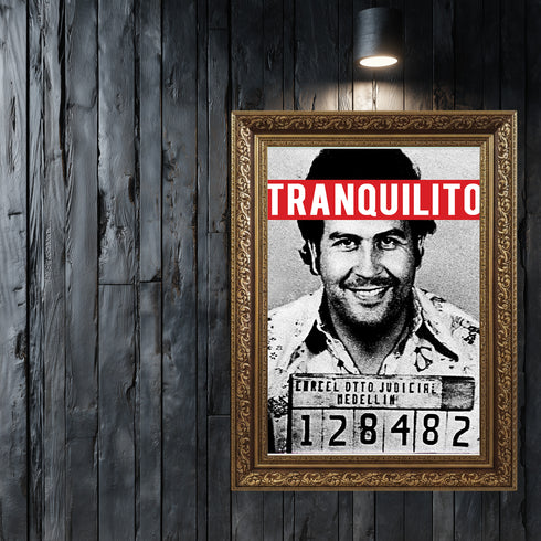 Pablo Escobar "Tranquilito" Sabıka Fotoğrafı Kanvas Tablo | Medellin Karteli Retro Narcos ve Pop Art Duvar Sanatı
