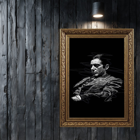 The Godfather Al Pacino Kanvas Tablo, Don Corleone Film Portresi Siyah Zemin Modern Duvar Dekoru, Sinema Temalı Sanat Eseri