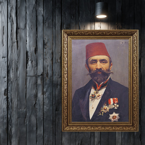 Osmanlı Paşası Portre Sanat Tablosu Poster, Fesli ve Nişanlı Erkek Figürü ile Klasik Tarihi Duvar Sanatı Dekoratif Baskı