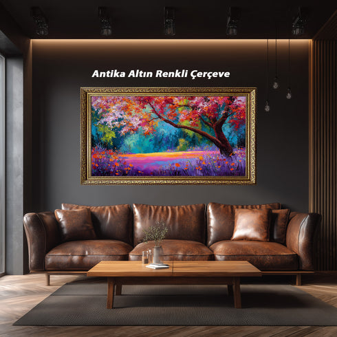 Renkli Sonbahar Ağacı Tablosu Soyut Empresyonist Manzara Kanvas Duvar Dekoru Salon Yatak Odası İçin Büyük Boy Canlı Tasarım