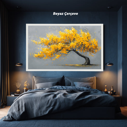Sarı Yapraklı Rüzgarlı Ağaç Tablosu Modern Minimalist Kanvas Duvar Dekoru Salon Ofis Yatak Odası İçin Büyük Boy Soyut Tasarım