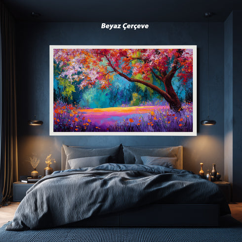 Renkli Sonbahar Ağacı Tablosu Soyut Empresyonist Manzara Kanvas Duvar Dekoru Salon Yatak Odası İçin Büyük Boy Canlı Tasarım