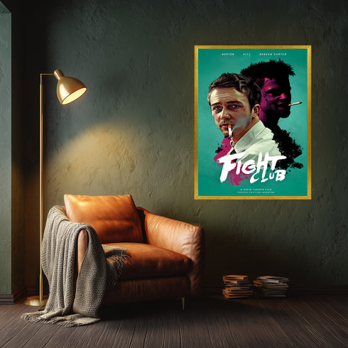 Fight Club Tyler Durden ve Brad Pitt Portre Kanvas Tablo | David Fincher Kült Film ve Psikolojik Gerilim Duvar Sanatı