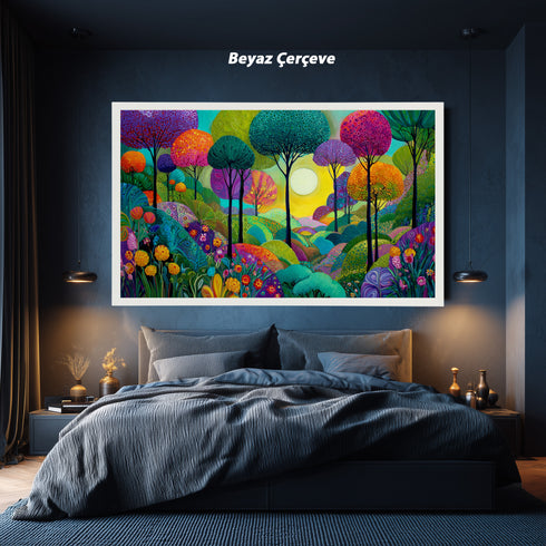 Renkli Hayal Ormanı Tablosu Soyut Modern Manzara Kanvas Duvar Dekoru Salon Çocuk Odası İçin Büyük Boy Canlı Tasarım