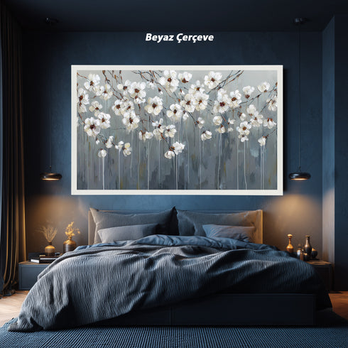 Beyaz Çiçekli Dal Tablosu Modern Soyut Floral Kanvas Duvar Dekoru Salon Yatak Odası Ofis İçin Büyük Boy Zarif Tasarım (Kopya)