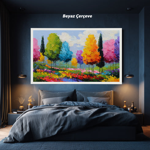 Renkli Ağaçlar Manzara Tablosu Soyut Modern Empresyonist Kanvas Duvar Dekoru Salon Yatak Odası Ofis İçin Büyük Boy Canlı Tasarım