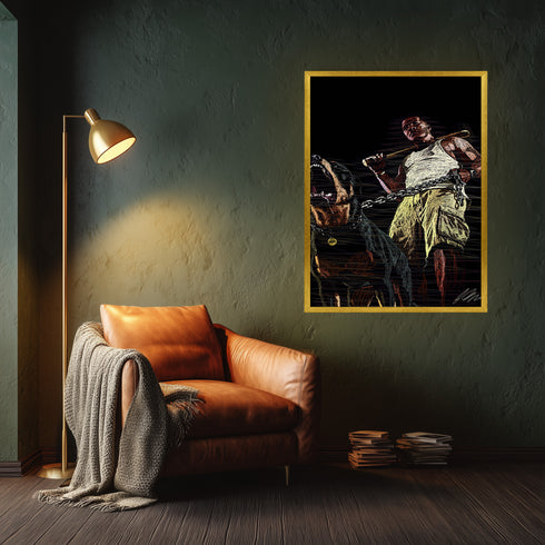 GTA 5 Franklin ve Chop Köpek Scribble Art Kanvas Tablo | Grand Theft Auto V Oyuncu Duvar Sanatı | Rottweiler ve Beyzbol Sopası Kanvas Tablo