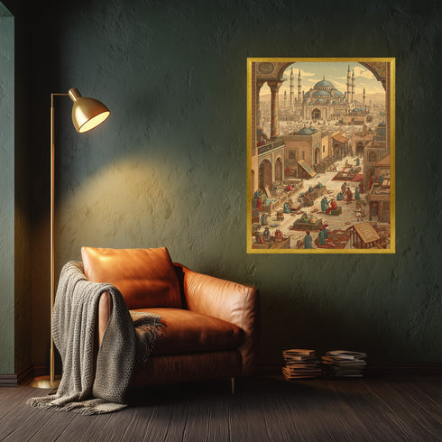 Osmanlı Medresesi ve İslam İlim Hayatı Tablosu, Tarihi İstanbul Sahnesi, Klasik İslami Mimari Duvar Sanatı