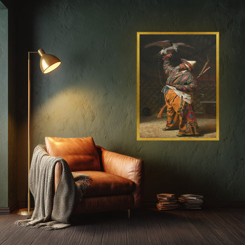 Oryantal Avcı Figürü Sanat Tablosu Poster, Şahinli Osmanlı Av Sahnesi ile Geleneksel Doğu Temalı Klasik Duvar Sanatı Baskısı