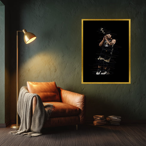 Stephen Curry Night Night İkonik Poz Scribble Art Kanvas Tablo | Golden State Warriors NBA Duvar Sanatı | Basketbolcu Kanvas Tablo