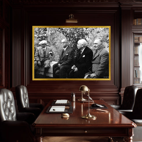 Atatürk ve Devlet Adamları Bahçe Sohbeti Tarihi Fotoğraf Kanvas Tablo Siyah Beyaz Nostaljik Duvar Dekoru