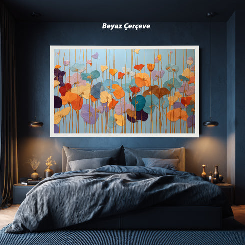 Renkli Kabartmalı Görünümlü Çiçekler Tablosu Modern Soyut Floral Kanvas Duvar Dekoru Salon Yatak Odası Ofis İçin Büyük Boy Şık Tasarım