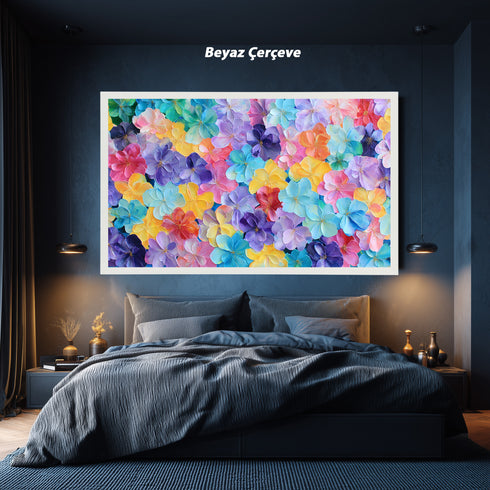 Renkli Pastel Çiçekler Tablosu Soyut Modern Floral Kanvas Duvar Dekoru Salon Yatak Odası Çocuk Odası İçin Canlı ve Neşeli Tasarım