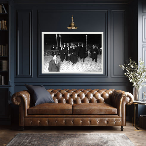 Atatürk Resmi Gece Ziyareti Arşiv Fotoğrafı Kanvas Tablo Siyah Beyaz Tarihi Duvar Dekoru