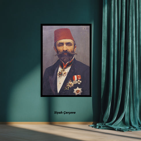 Osmanlı Paşası Portre Sanat Tablosu Poster, Fesli ve Nişanlı Erkek Figürü ile Klasik Tarihi Duvar Sanatı Dekoratif Baskı