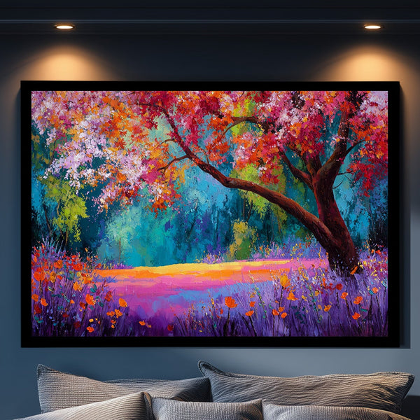 Renkli Sonbahar Ağacı Tablosu Soyut Empresyonist Manzara Kanvas Duvar Dekoru Salon Yatak Odası İçin Büyük Boy Canlı Tasarım