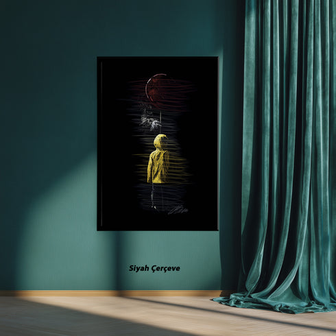 Georgie ve Kırmızı Balon Scribble Art Kanvas Tablo | Korku Filmi Efsanesi Duvar Sanatı