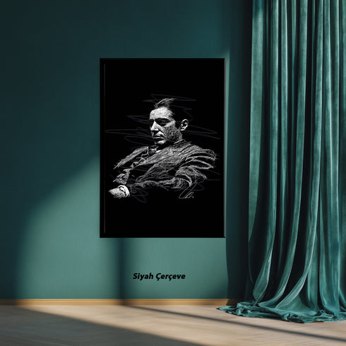 The Godfather Al Pacino Kanvas Tablo, Don Corleone Film Portresi Siyah Zemin Modern Duvar Dekoru, Sinema Temalı Sanat Eseri