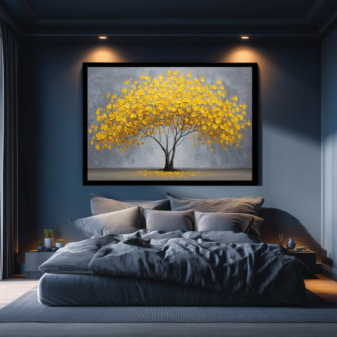 Sarı Yapraklı Minimalist Hayat Ağacı Tablosu Modern Soyut Kanvas Duvar Dekoru Salon Ofis Yatak Odası İçin Büyük Boy Şık Tasarım