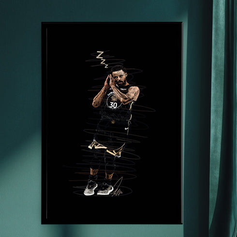 Stephen Curry Night Night İkonik Poz Scribble Art Kanvas Tablo | Golden State Warriors NBA Duvar Sanatı | Basketbolcu Kanvas Tablo