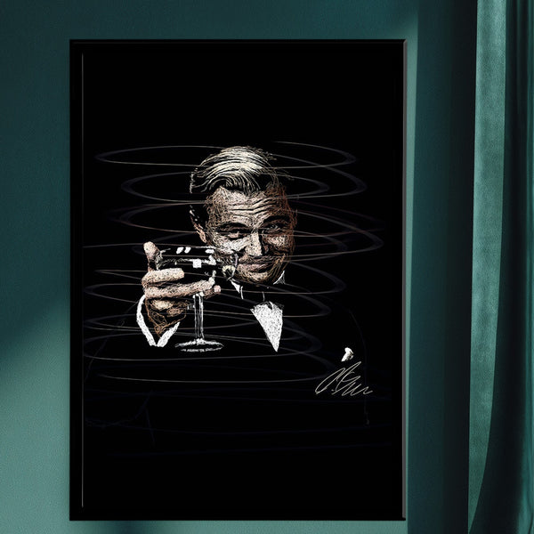 The Great Gatsby Leonardo DiCaprio Kadeh Kaldıran Scribble Art Kanvas Tablo | Sinema İkonu ve Ofis Duvar Sanatı