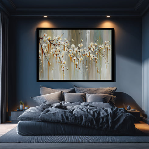 Beyaz Çiçekli Dal Tablosu Modern Soyut Floral Kanvas Duvar Dekoru Salon Yatak Odası Ofis İçin Büyük Boy Zarif Tasarım