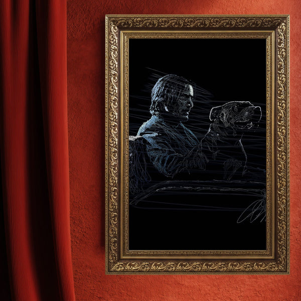 John Wick Keanu Reeves ve Sadık Köpeği Art Kanvas Tablo | Aksiyon Filmi Efsanesi ve İntikam Temalı Duvar Sanatı