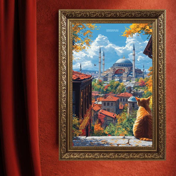 Ayasofya Camii Sonbahar Manzaralı Kanvas Tablo – İstanbul İslami Duvar Dekoru, Dini ve Tarihi Şehir Temalı Salon Tablosu
